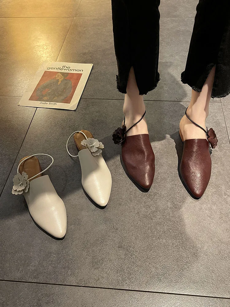 

Women's Shoes Fashion Pointed Toe Sandals 2022 New Spring and Autumn Chunky Heel Middle Heel Back Slip Muller Shoes