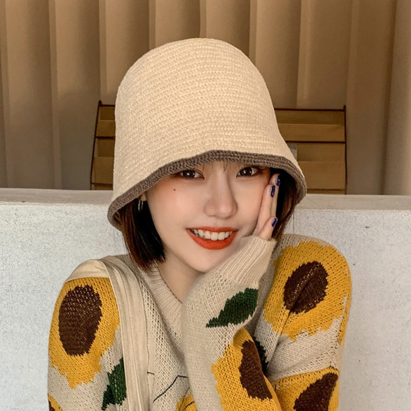 

New Style Autumn And Winter Bucket Hat Fashion Korean Ladies Fisherman Hat Pure Color Ear Protection Wool Fishing Bucket Hat