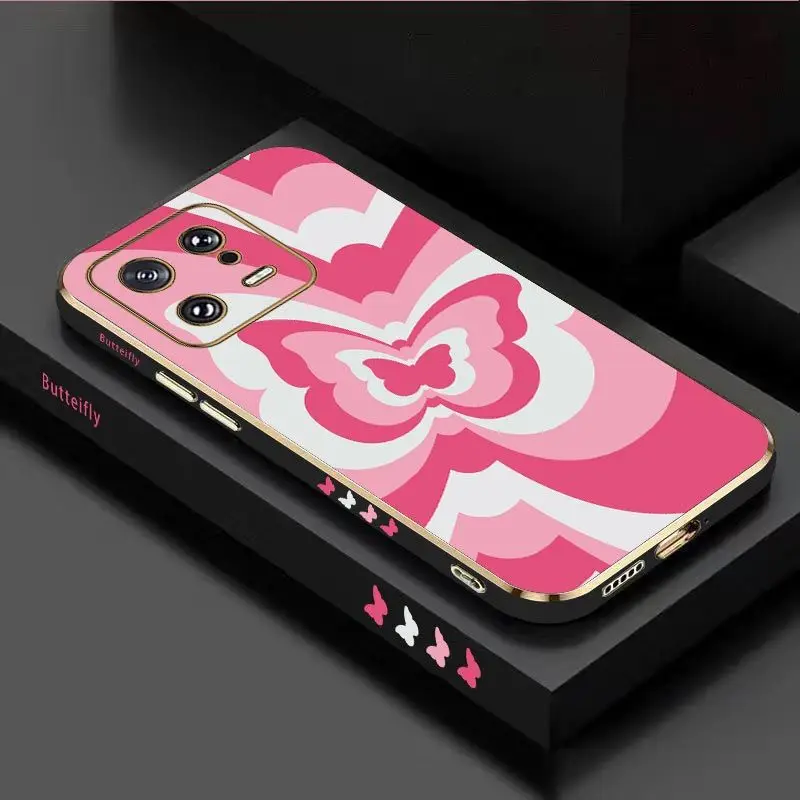 Pink Gradient Butterfly Luxury Plating Phone Case For Xiaomi Mi 13 13 Pro 12 12T 12S Ultra 11 11T Ultra 11 Lite 10 10T Cover