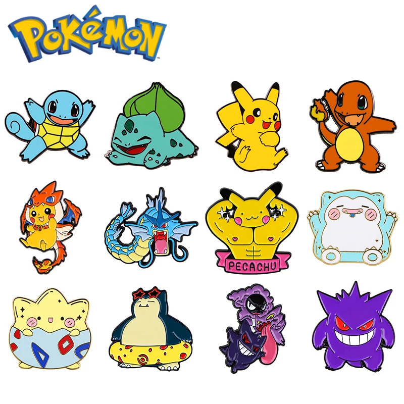 Покемон аниме Генгар Снорлакс Пикачу Чармандер металлическая брошь рюкзак