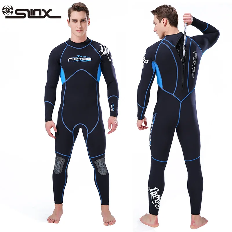 SLINX Wear-Resistant Long-Sleeved Wetsuit 3mm Neoprene One-Piece Sunscreen Elastic Warm Men Surfing Back Zipper Diving Suit