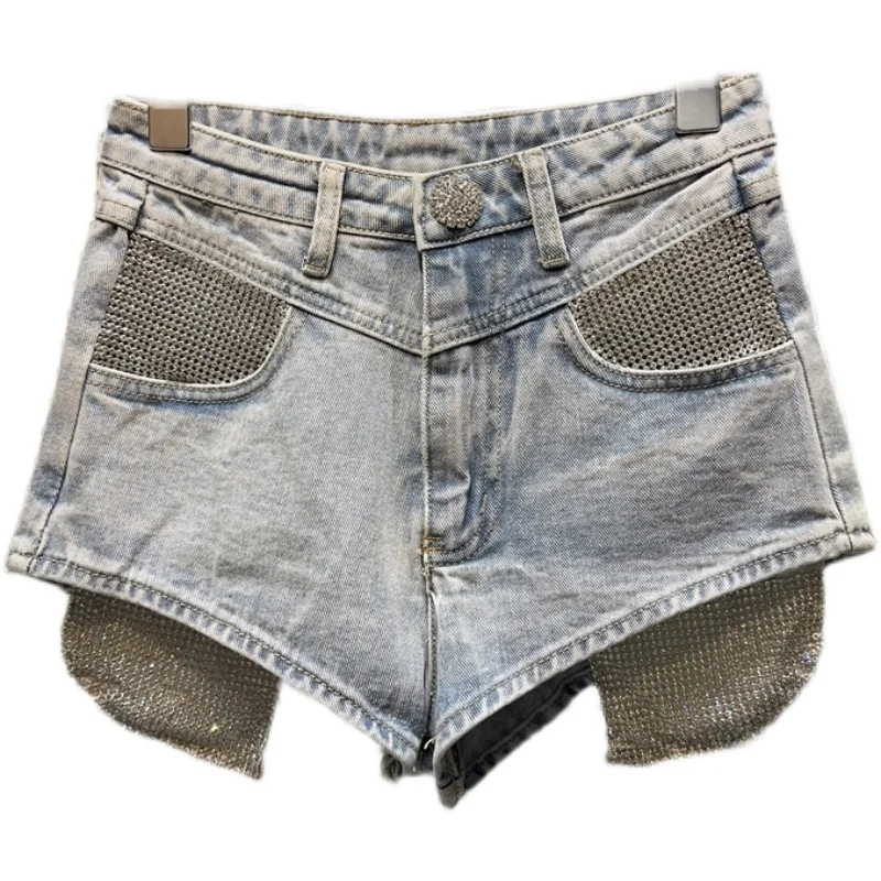 Womens Shorts 2023 Spring and Summer New Hot Girl Diamond Pocket Leak Design Three-Point Denim Shorts Female Booty Shorts