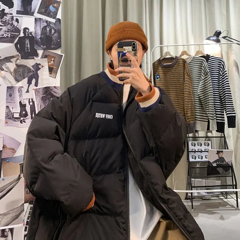 Plus Velvet Autumn and Winter New Trend Fashion Loose Simple Casual Solid Color Korean Version Long-sleeved Down Jacket