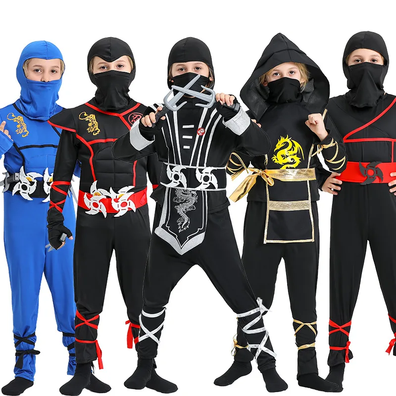 

Kids Ninja Costume for Boys Halloween Dress Up Dragon Ninja Muscle Costume Kung Fu Outfit Birthday Gifts Ninja Role Playing Suit