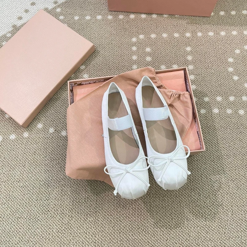High-version fairy miu family flat ballet shoes 2023 summer new style bowknot with dancing shoes women's single shoes