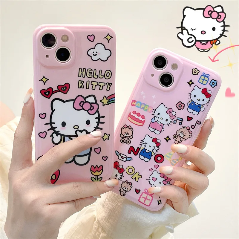 

Sanrio, Hello Kitty, для iPhone12, мультфильм, 11ProMax, мобильный телефон shell XR, Apple 13, силиконовый, Xs, женский