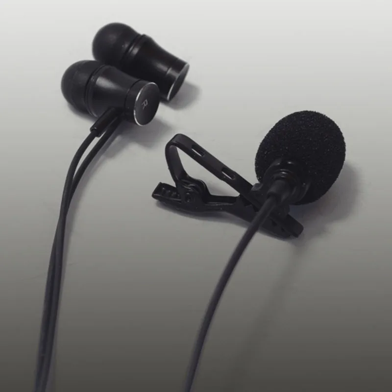 Петличный микрофон в комплекте со встроенными наушниками для фильтрации шума