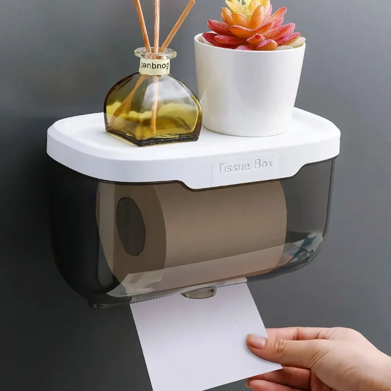 

Wall Mount Toilet Paper Holder Waterproof Mobile Phone Storage Shelf Toilet Paper Storage Rack Tissue Bathroom Box 3 Colors