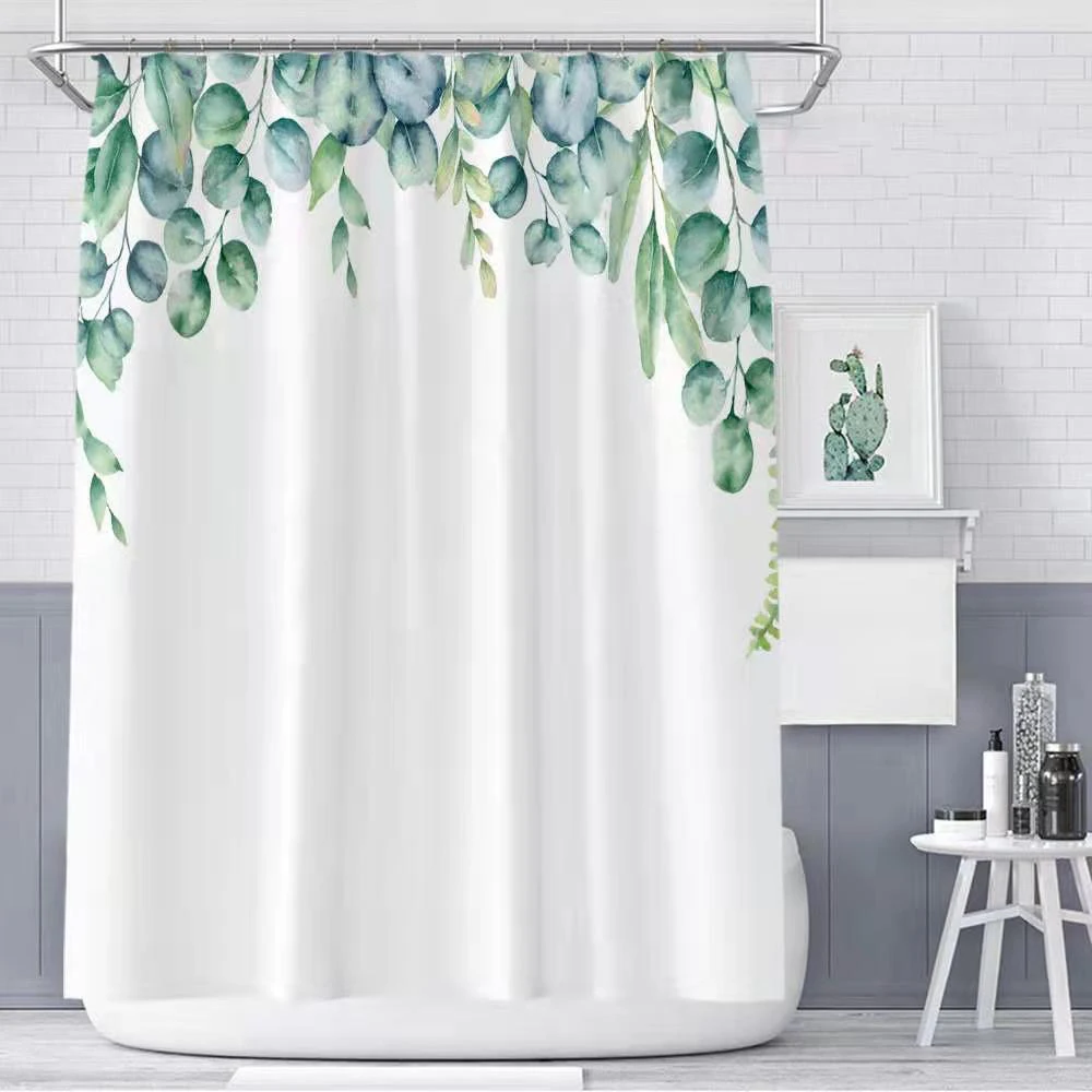 

Green Tropical Shower Curtains Leaves Printed 3D Curtains for Bathroom Natural Plant Polyester Waterproof Bathroom Curtains