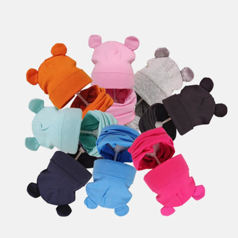 

Cute Baby Hat Scarf With Ears Soild Color Newborn Beanie Cap Autumn Winter Warm Soft Boys Girls Hat Bonnet Gorras
