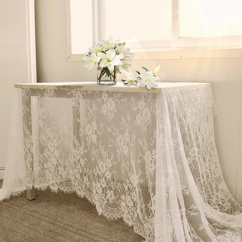 

Rustic Wedding White Lace Tablecloth Vintage Embroidered Reception Table Cloth Decor Boho Party Wedding Decoration