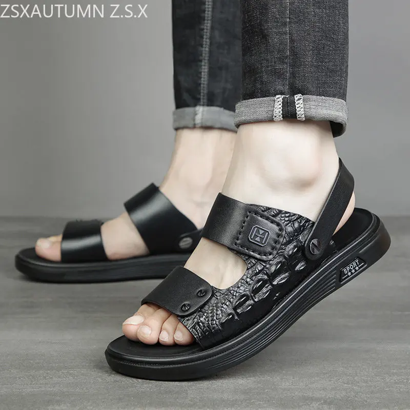 

Fashion Men Slide Slippers Travel Slippers Summer New Men Sandals Outdoor Genuine Leather Non-slip Shoes Beach Slip-On Sandals