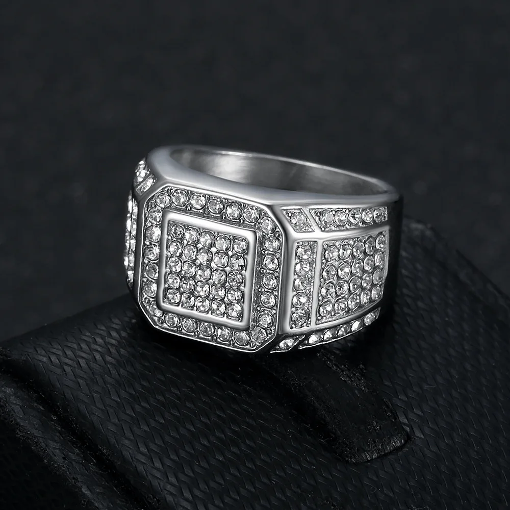 Besiko мужское квадратное кольцо с полным цирконом из нержавеющей стали кольца в