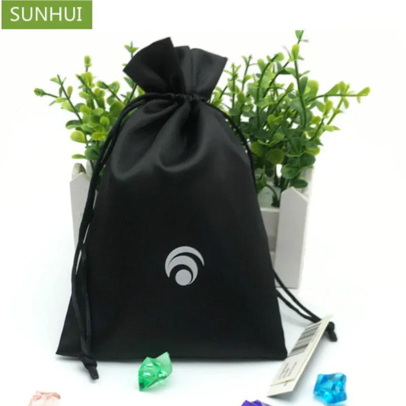 

50PCS Satin Cosmetic Bags Packaging Jewelry Hair Makeup Silk Drawstring Pouches Party Gift Storage Sachet Print Logo