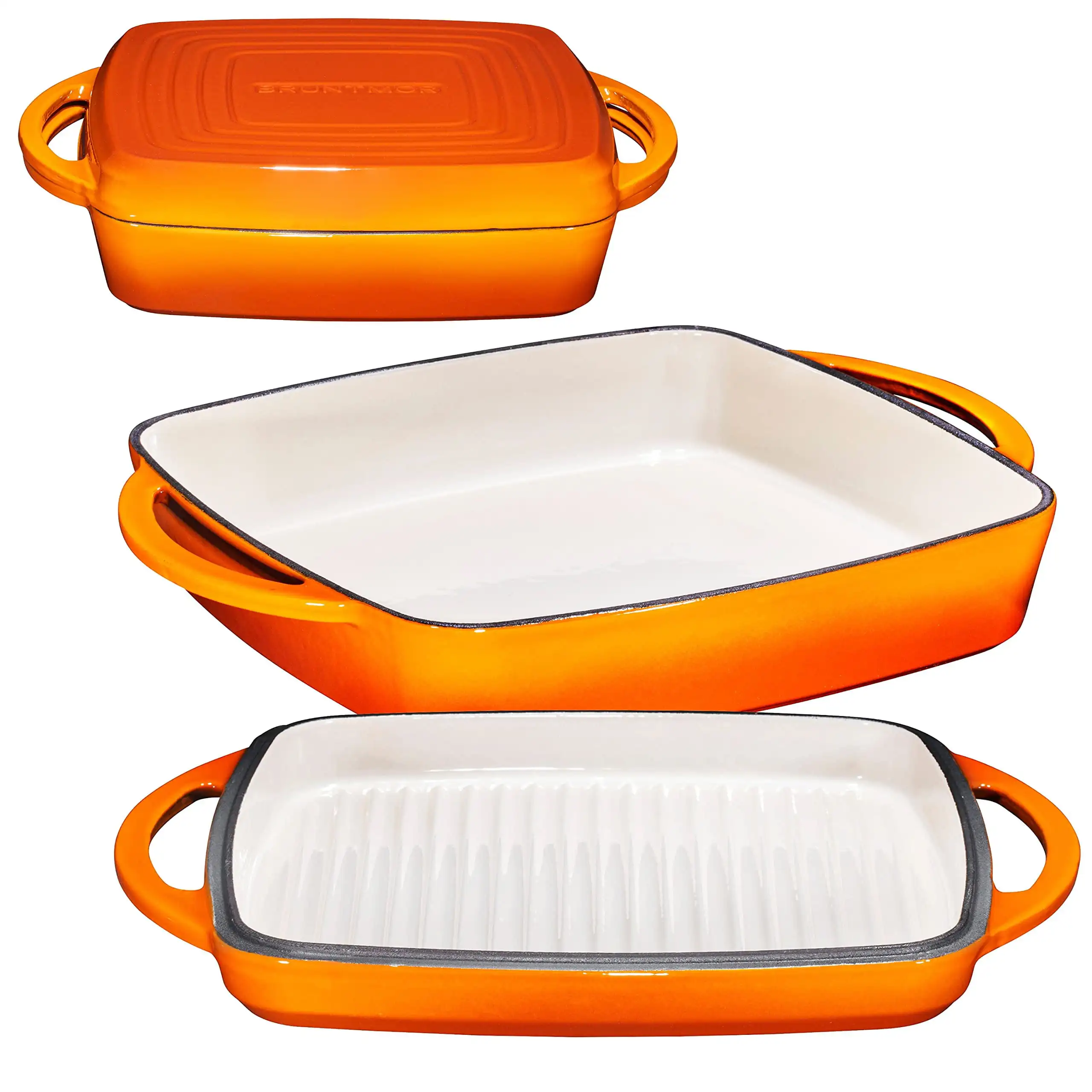 

2 in 1 Enameled Cast Iron Square Casserole Baking Pan With Griddle Lid 2 in 1 Multi Baker Dish, Pumpkin Spice