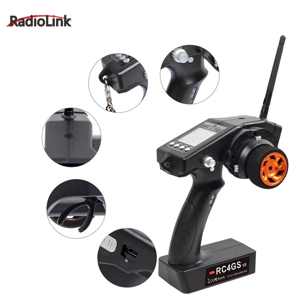 Фото Радиоуправляемый пульт RadioLink RC4GS V3 2.4G 5-канальный с дальностью действия 400 м и гироскопическим приемником R6FG для радиоуправляемых моделей автомобилей, лодок, грузовиков №3