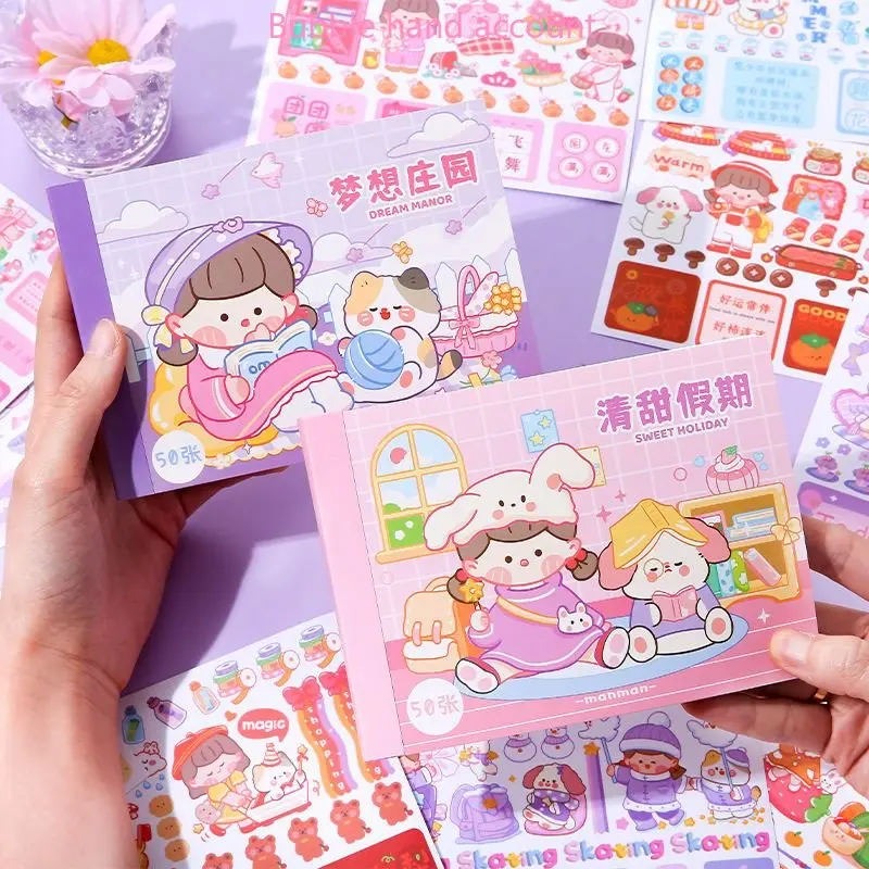 Cute Cartoon Girl Heart Decoration Handbook Material Stickers Decorative Tape Cartoon Sticker Book Kawaii Papeleria