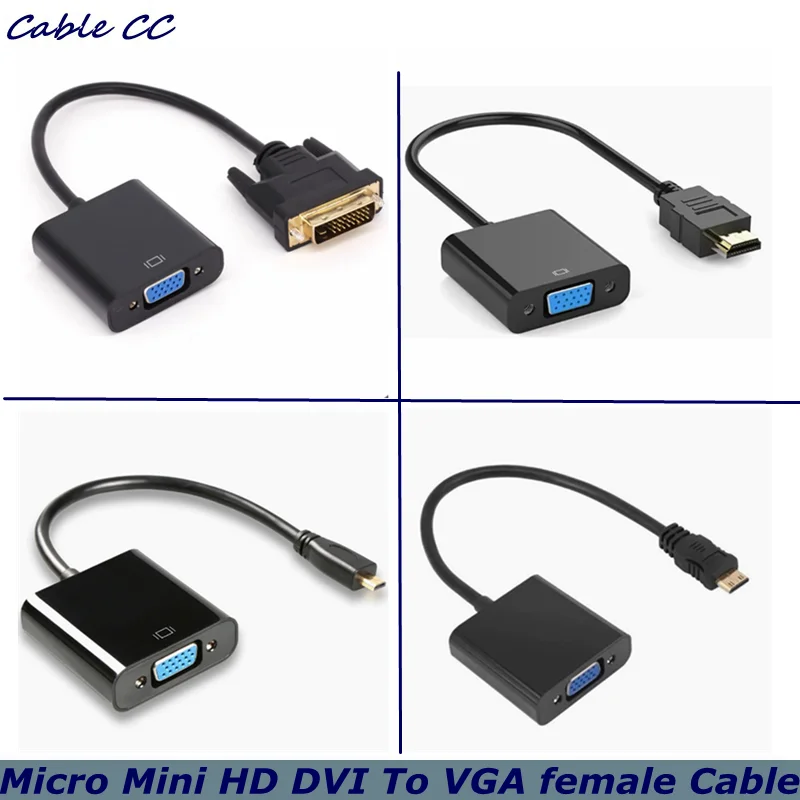 Фото Конвертер HD 1080P DVI24+1 Micro Mini HDMI в VGA, с разъемом 3,5 мм, аудио блок питания Micro USB, для ноутбуков, ПК, телевизоров, №1