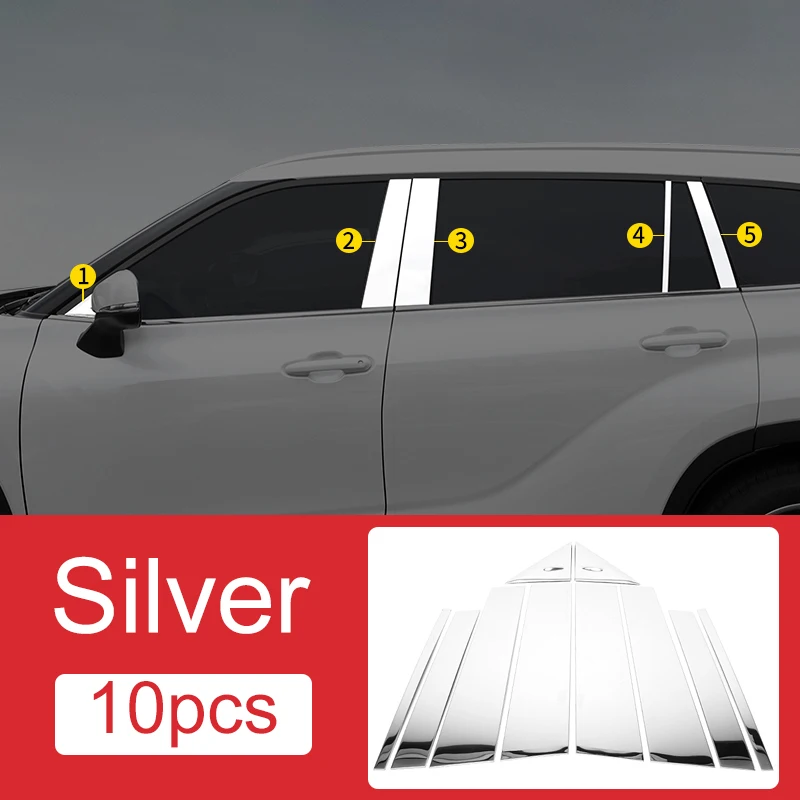 

Для Toyota Highlander XU70 Kluger 2020 2021 2022 2023 2024 гибридная нержавеющая сталь дверь автомобиля окно B CPillar стойки декоративные полоски наклейка