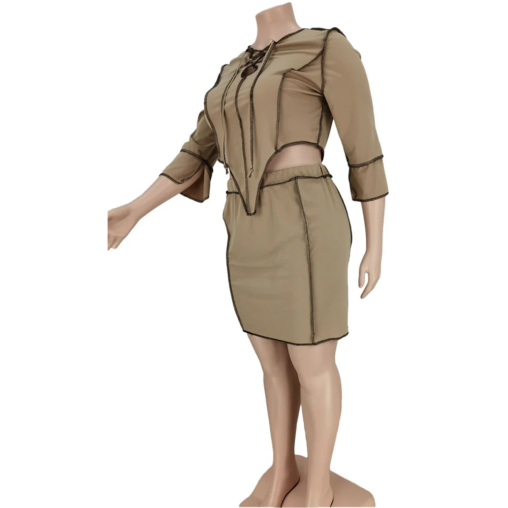 Plus Size Women Clothing 2 Piece Skirt Sets for Women Ribbing Elastic Waist Above Knee Hight Waist Skirts Who 3xl 4xl 5xl 6xl