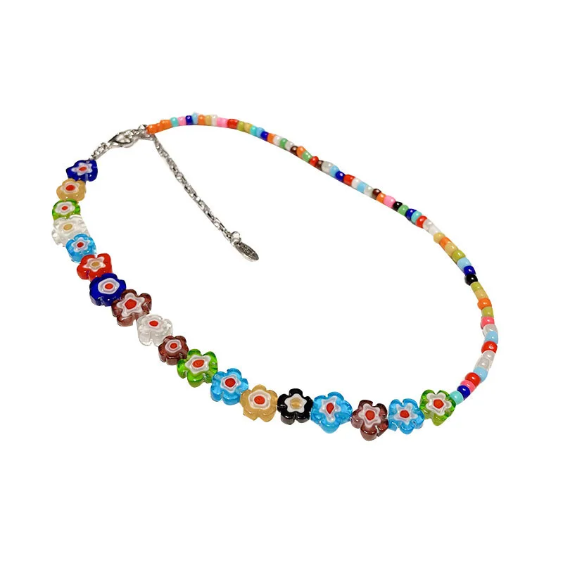 

Glass Flower Daisy Color Beaded Necklace Gift