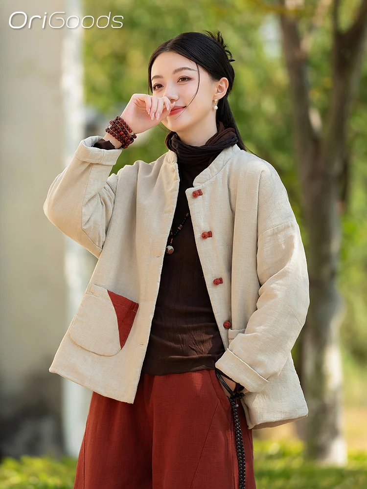 OriGoods стеганая куртка женская одежда в китайском стиле Рами хлопковые стеганые