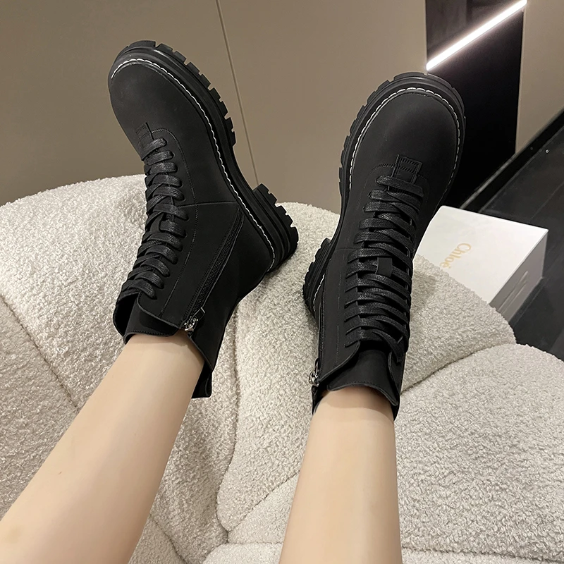 2022 Botas De Mujer British Style Korean Style Thick Sole Thin Shoes Motorcycle Ankle Boots Fashion Cool Women's New Boots 35-39