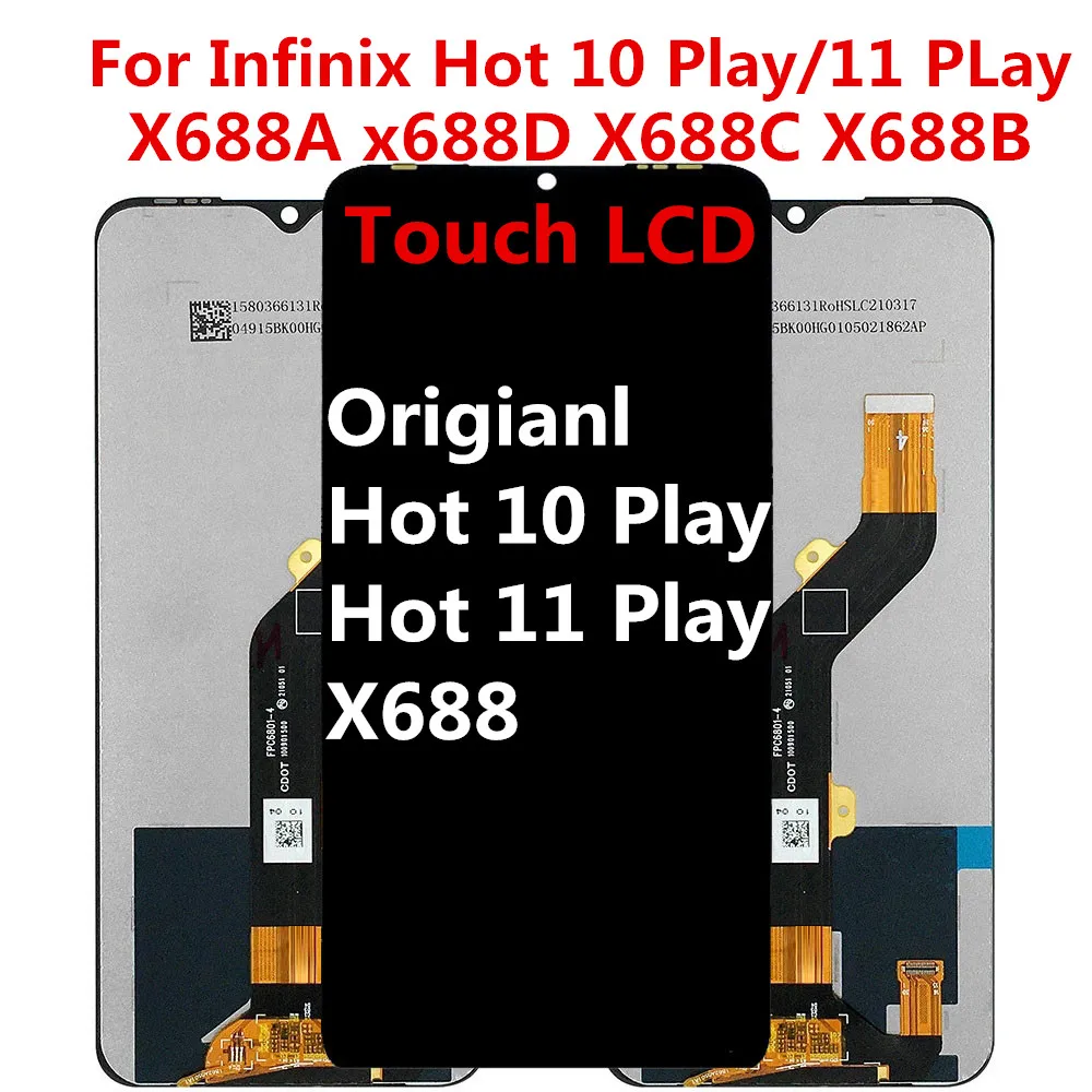6.82"  For Infinix Hot 11 Play LCD Display Screen Touch Panel Digitizer For Infinix Hot 10 Play X688 x688D X688C X688B Display