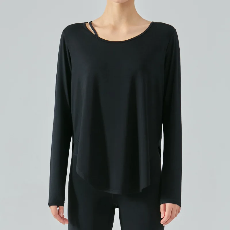 

Новое поступление осень/зима футболка с длинным рукавом для йоги спортивная одежда с закругленным подолом одежда для тренажерного зала оде...