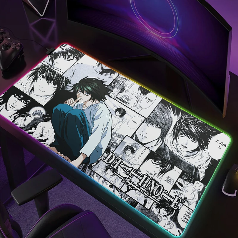 

Большой коврик для мыши с аниме «Death Note», игровые аксессуары для скоростных компьютеров, RGB подсветка светодиодный клавиатуры, геймеров, ПК