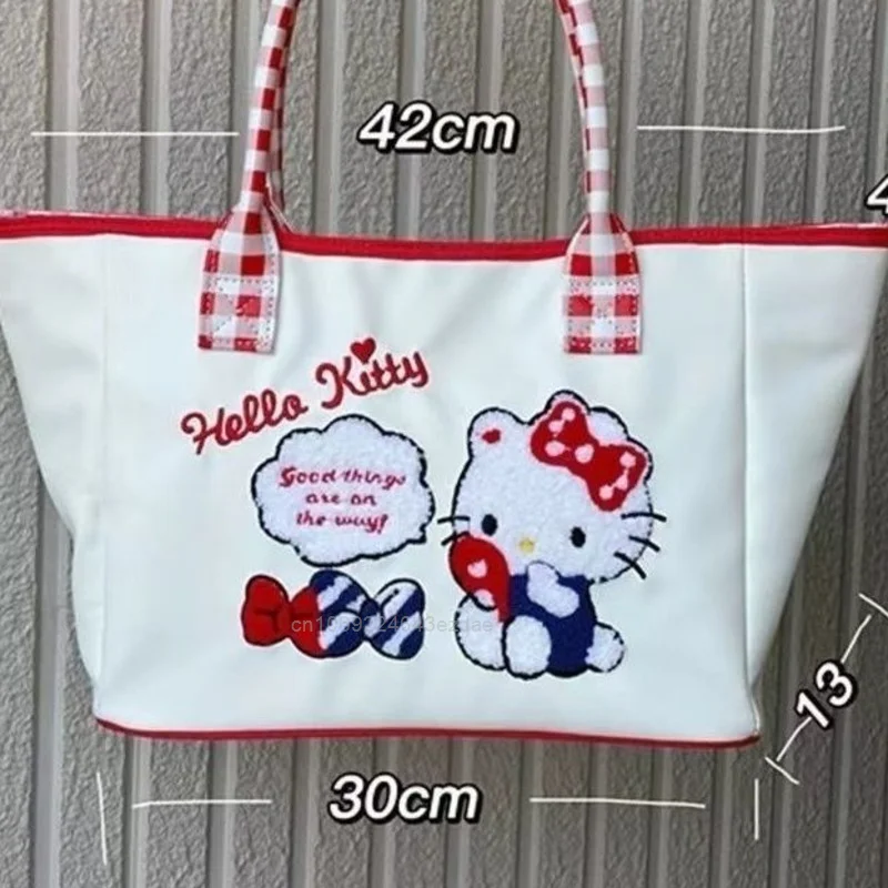 Sanrio Hello Kitty Embroidered Tote Shoulder Bags Y2k Girl Fashion Large Capacity Cute Handbag Women Cartoon Trend Designer Bags