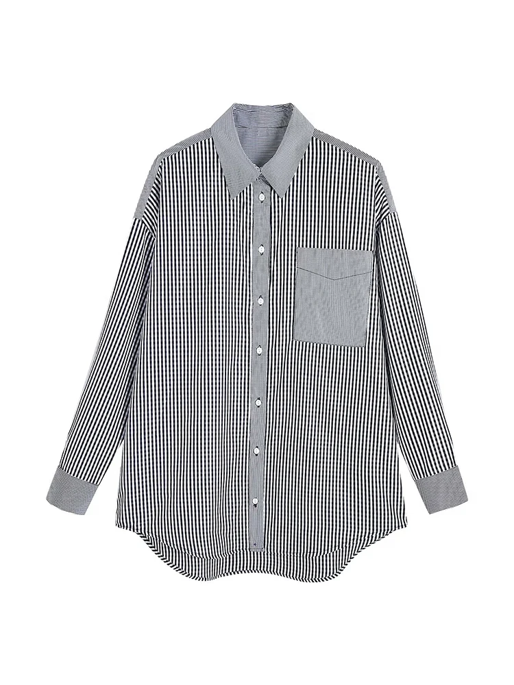 

YENKYE New Women Vintage Patchwork Plaid Blouse Shirt Long Sleeve Lapel Female Blusas Streetwear Shirts