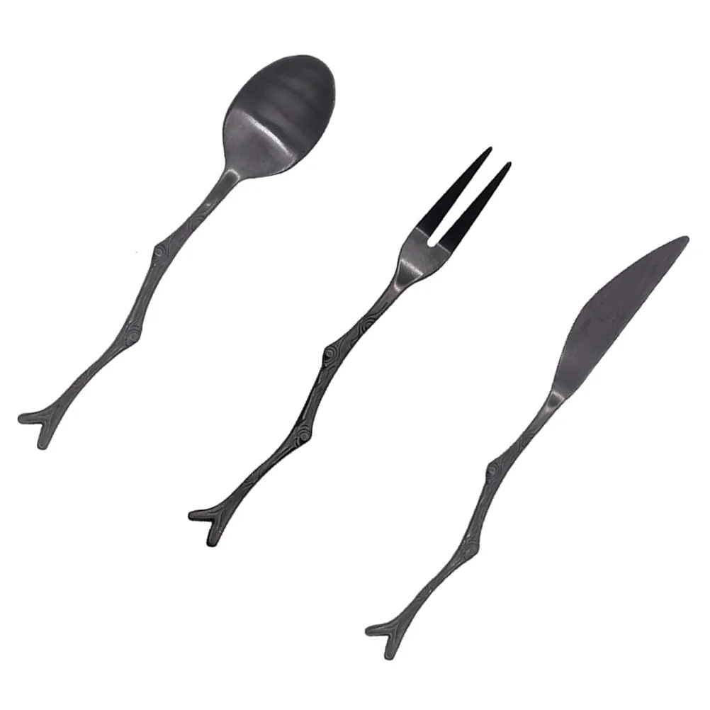 

Set Spoon Dessert Fork Spoons Stainless Steel Coffeeflatware Forks Vintage Fruit Cutlery Silverware Kitchen Kit Blackutensil