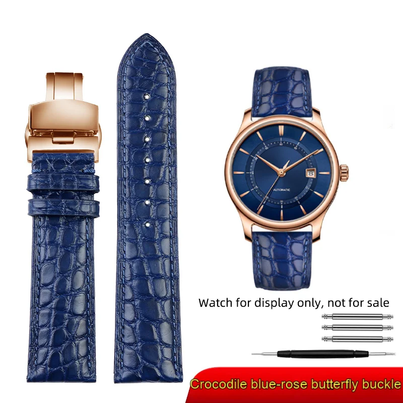 Ремешок для часов из крокодиловой кожи кожаный синий браслет IWC Omega Rossini Longines TAG Heuer
