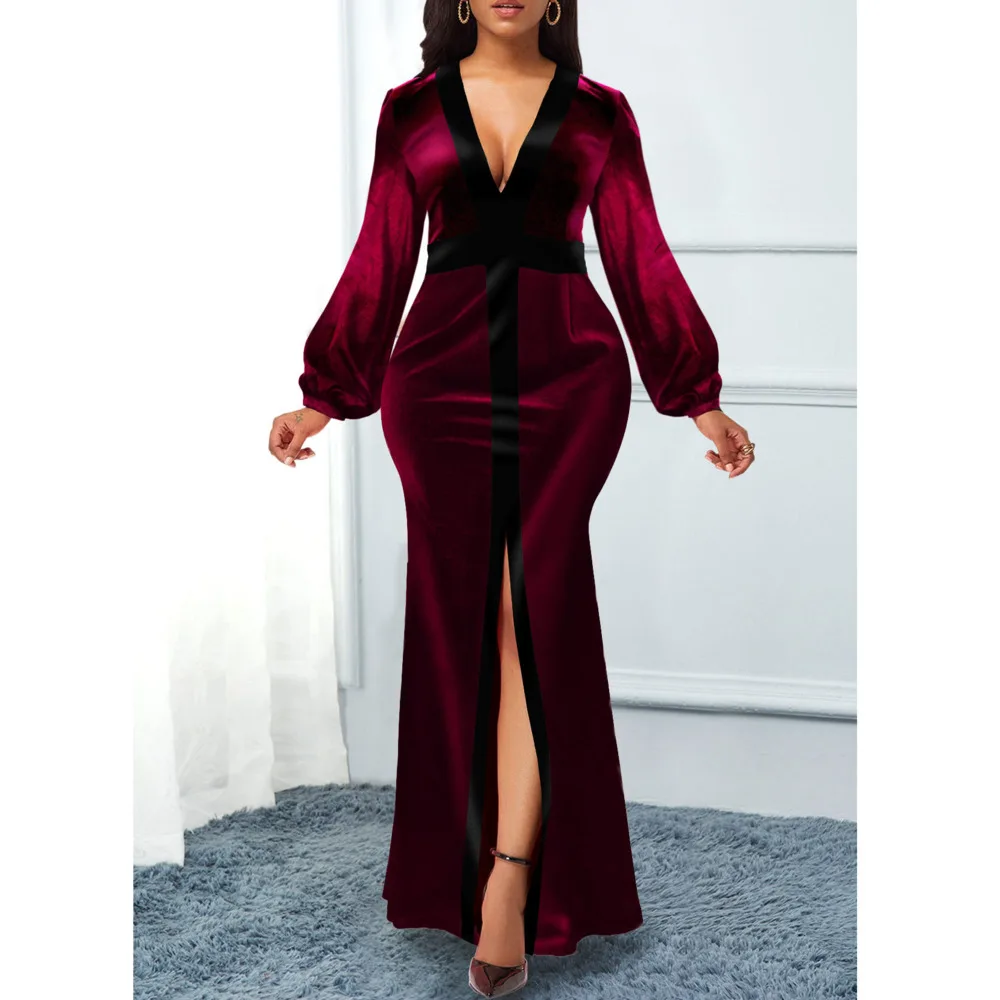 

Сексуальное женское платье с v-образным вырезом и высокой талией, облегающие вечерние платья с разрезом