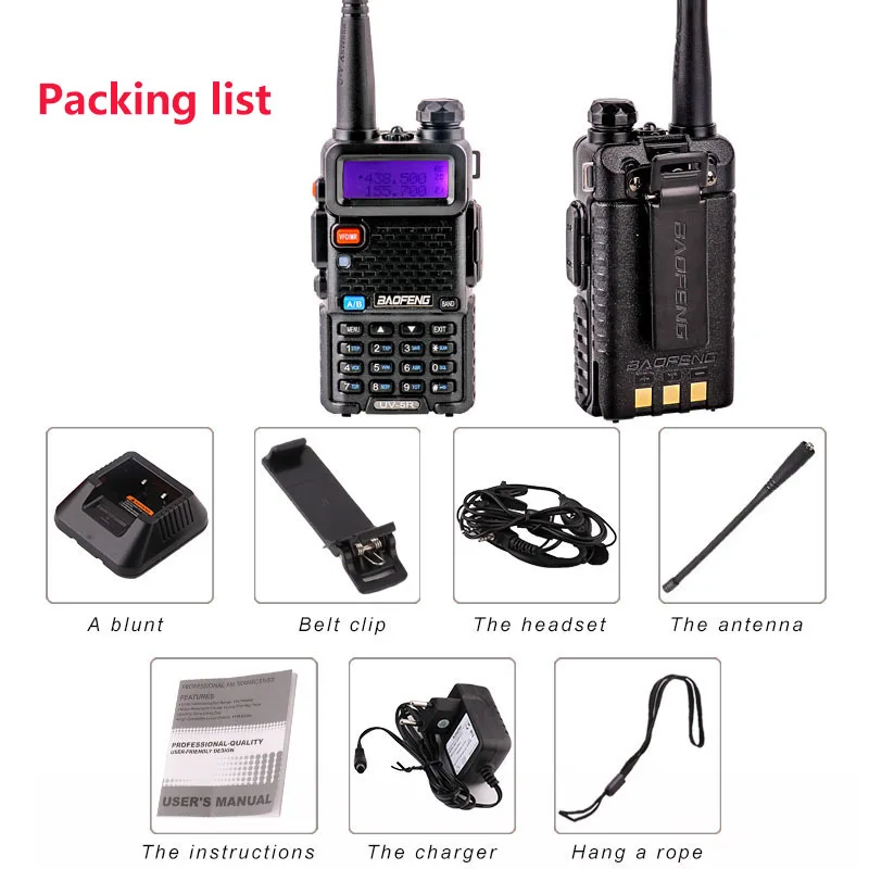 professional walkie talkie 10 km uhf vhf 5w uv 5r uv with flashlight vox fm cb transceiver 2 way radio communicator baofeng uv5r free global shipping