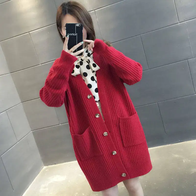 

Women's Knitting Loose Sweater Coats Female Matching Single-Breasted Knitted Cardigan Sweater Ladies Casual Oversize Jumper G113
