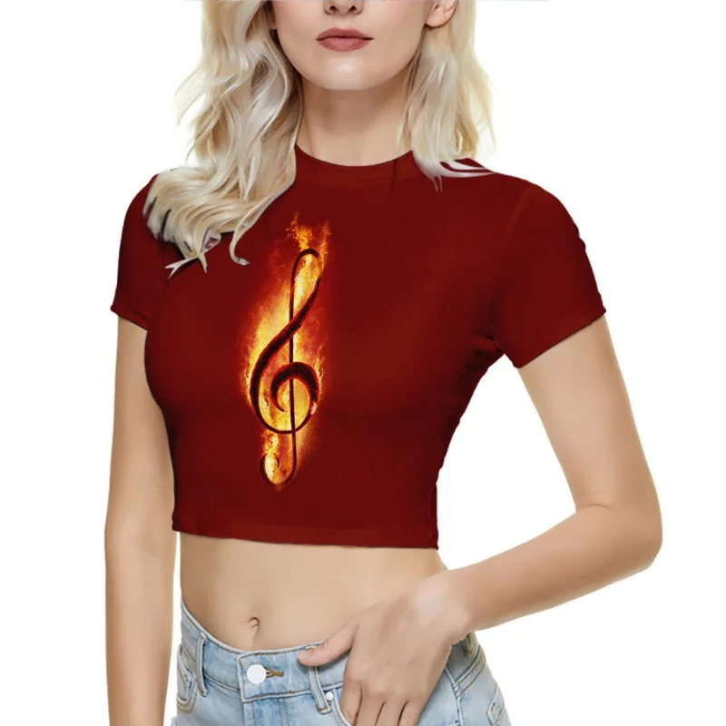 Женские укороченные топы с короткими рукавами и принтом Вода огненные ноты