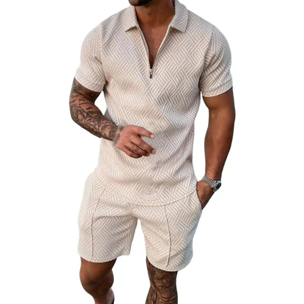 

Men's Sportswear Casual Zip Short Sleeve Polo Shirt and Shorts Casual Street Clothes 2-piece set summer 2022 t-shirt ropa hombre