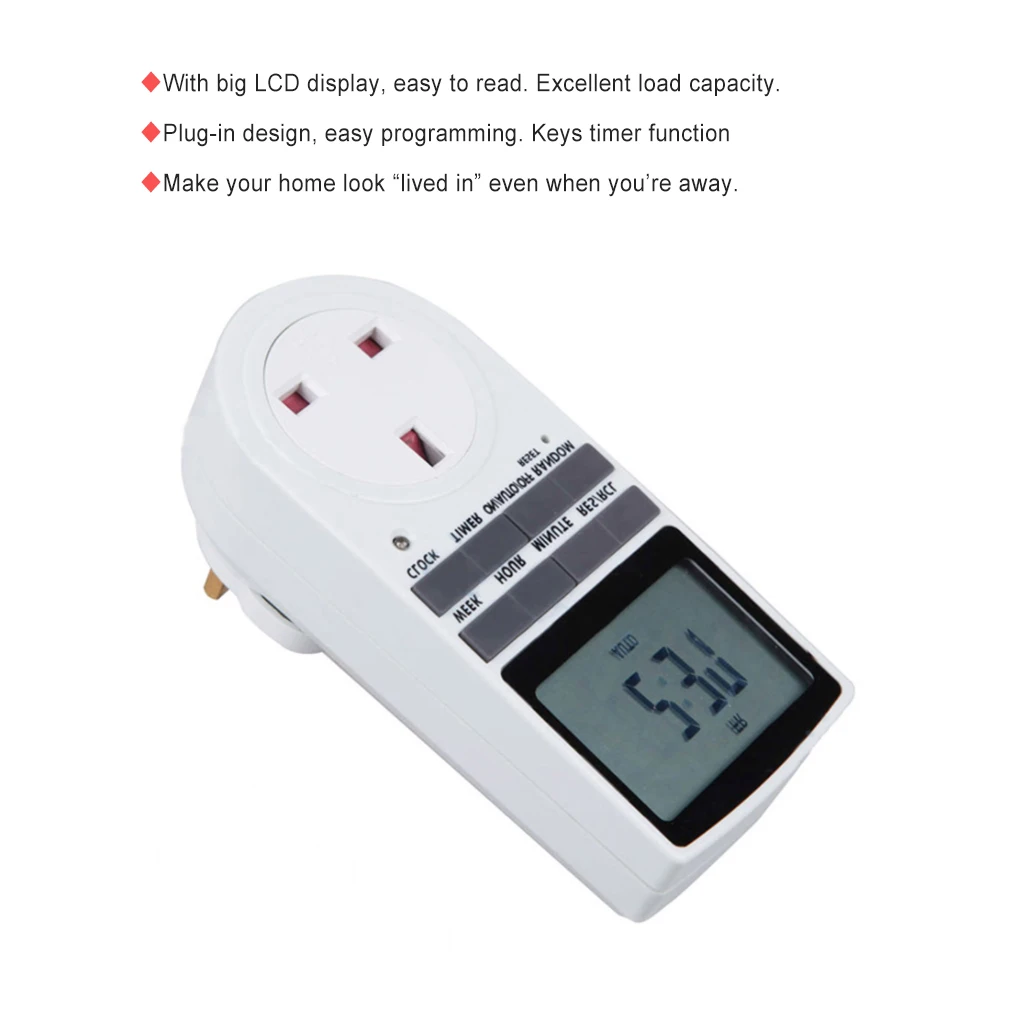 

Timer Switch Kitchen Tool Digital Socket UK Plug Space-saving Timing Sockets