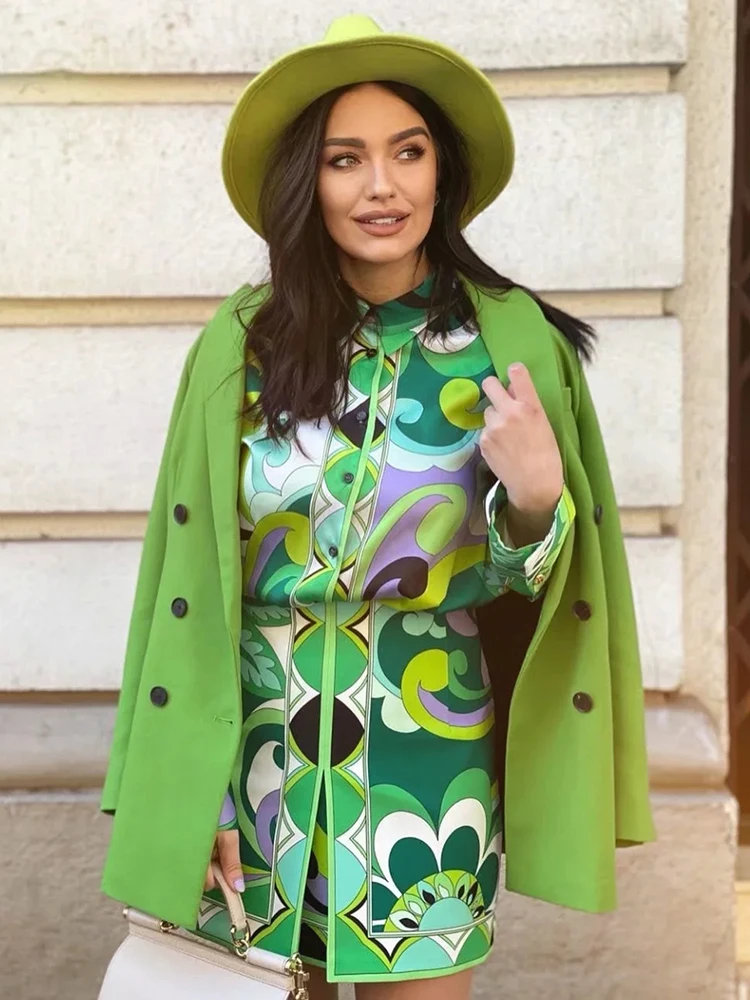 Женское Деловое платье с принтом офисные костюмы отложным воротником и юбкой