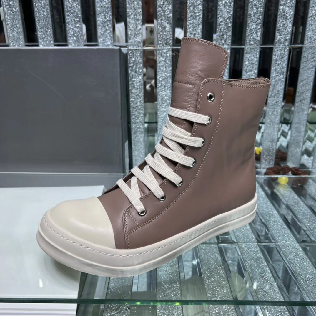 

New Arrival Classic Brand Women's Men's Real Soft Brown Leather Casual Fashion Sneakers Designer High Shoes Hmro2207