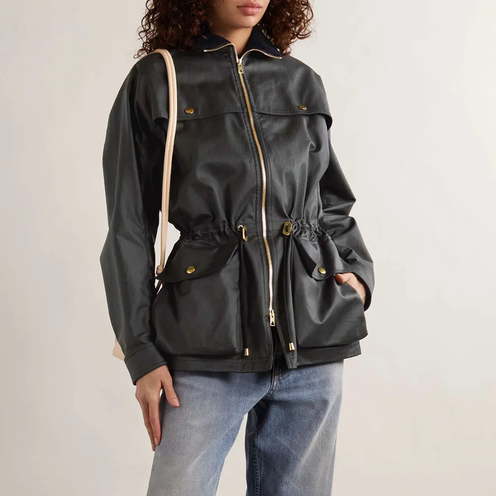 

2023 Fall New Women's Jacket Y2k Fashion Coating Splicing Velvet Collar Waterproof Windproof Waist Slim Peplum Coat Top Cotton