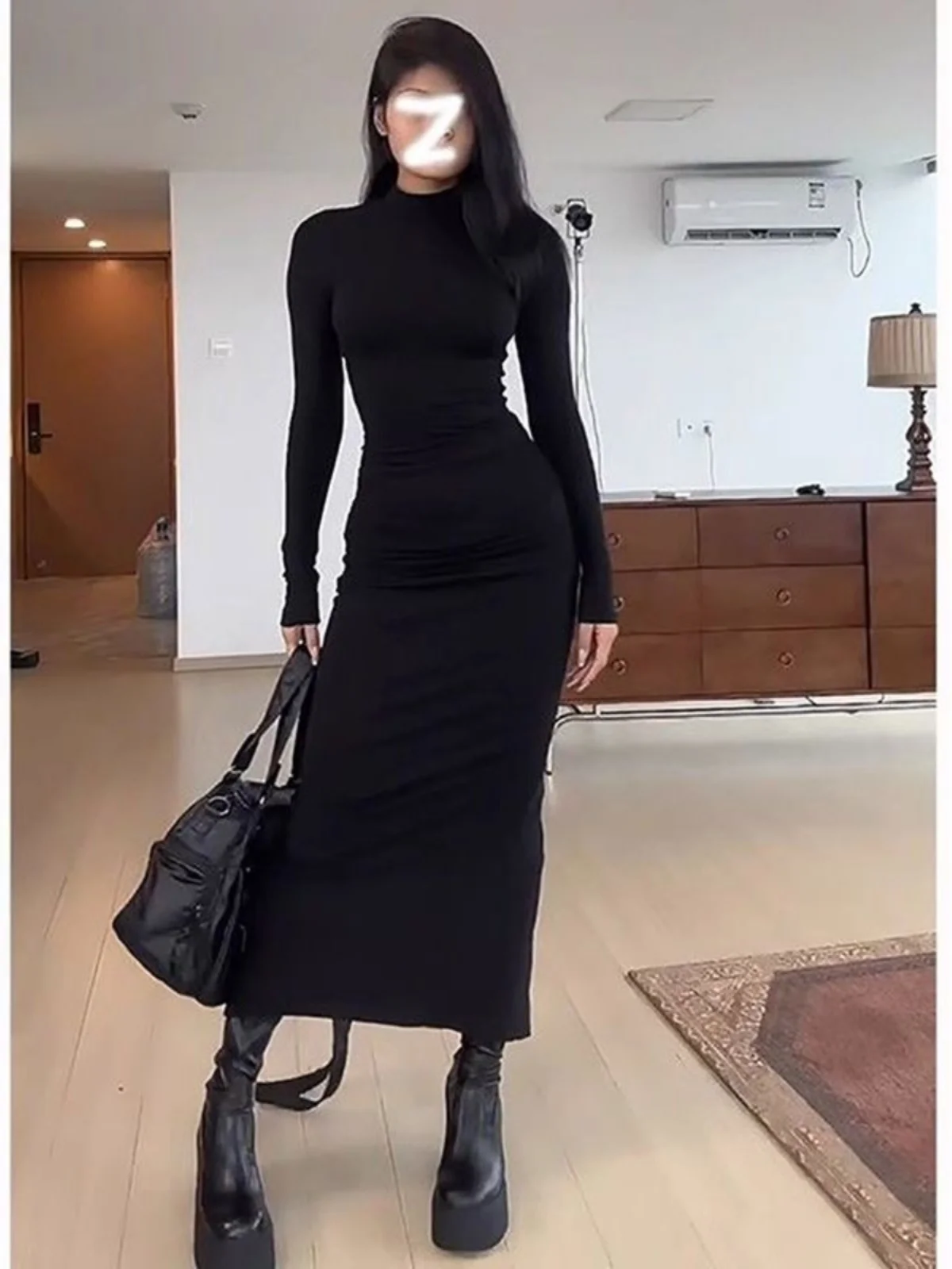 French sle Elegant Sexy Gyaru Black Dress Women Autumn and Winter New Slim fit Slimming Inner wear Sheath Mid-Length Skirts