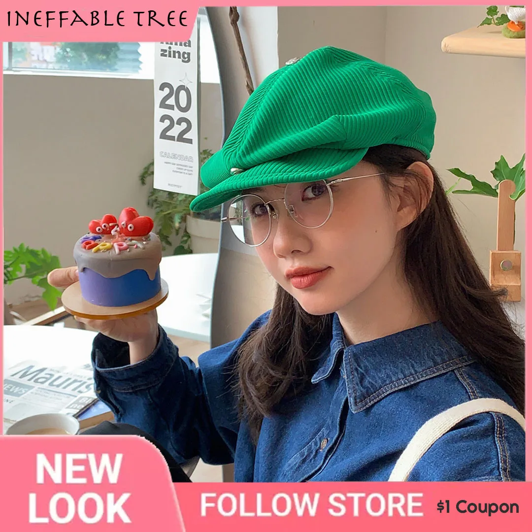 

Green Cotton Beret Octagonal Forward Peaked Cap Berets Hats For Women Men British Painter Hat Street Military Beret Girl Caps