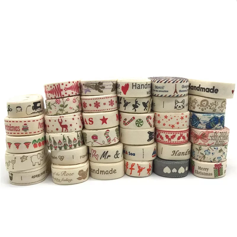 

5Yards 15mm Multi Design "Handmade" Printed Cotton Lace Ribbon Sewing Fabric Wedding Decoration Gift Wrapping Christmas Ribbon