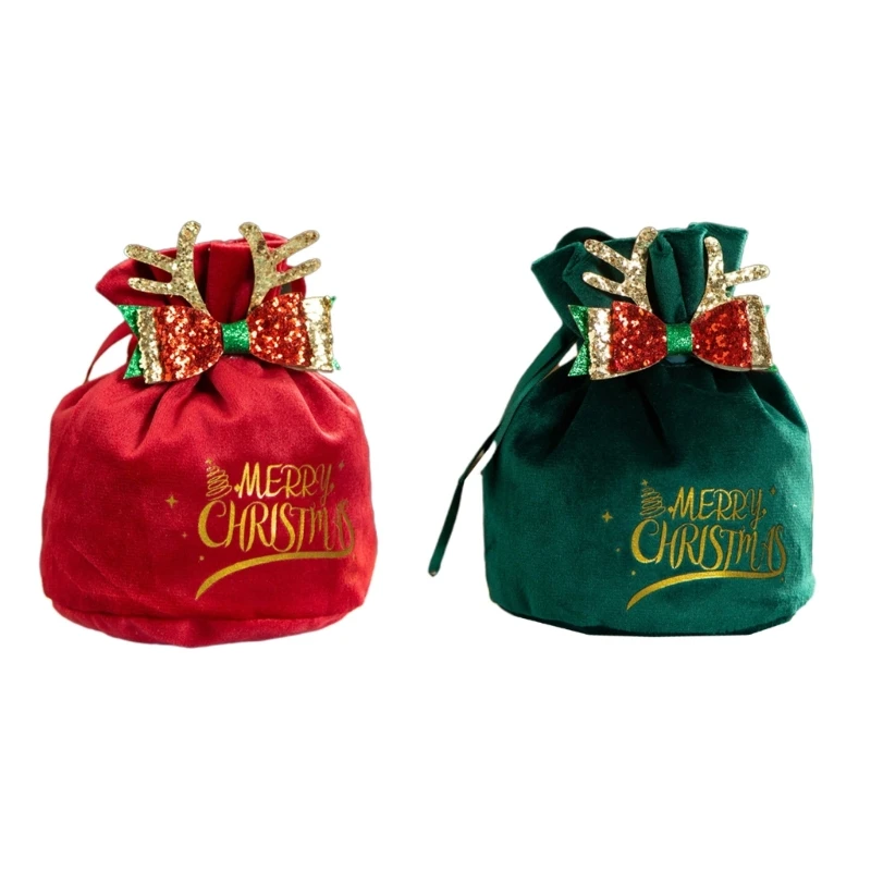 

Christmas Velvet Cloth Gift Bag with Tie Ribbon Pouches Handheld