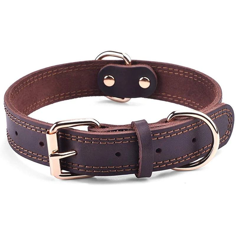 Quality Genuine Leather Dog Collar Durable Vintage Metal Adjustable Dog Leash Accesories Fashion Luxury Pet Supplies Para Perros