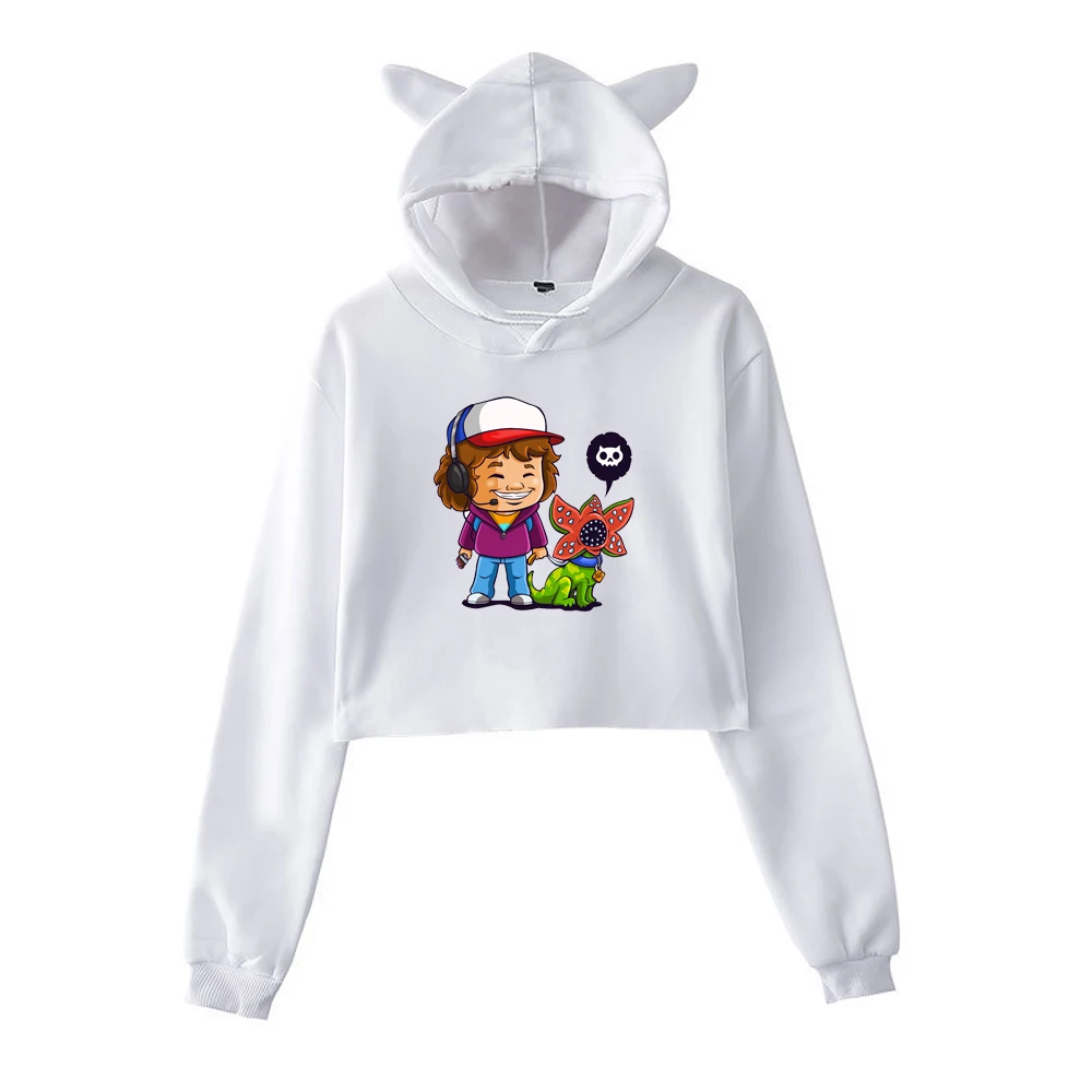 

Women Hoodies Crop Top Fashion Print Casual Solid Loose Drawstring Sweatshirt Long Sleeve Hooded Autumn Female Cute Pullover