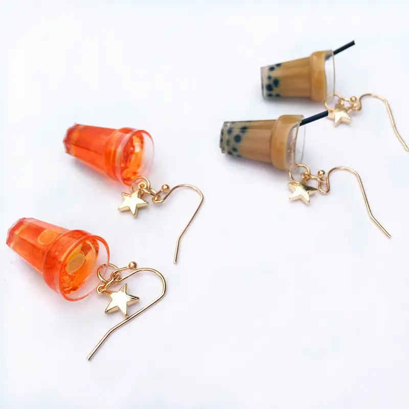 

Bubble Tea Dangle Earrings For Women Girl Children Jewelry Funny Lemon Ice Black Tea Pearl Milk Tea Earrings